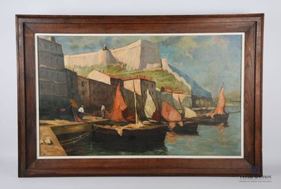 Modern school
View of a port 
Oil on canvas
Signed...