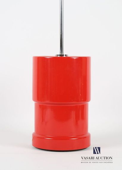 null Lamp of tubular form with projection in the higher part in red lacquered metal,...