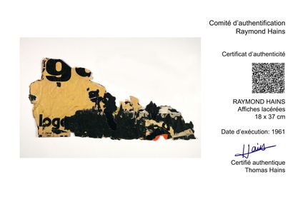null HAINS Raymond (1926-2005)
Untitled (Log) 
Torn poster 
Signed and dated 1961...