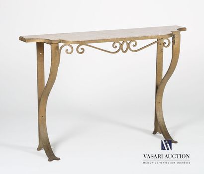 Console in wrought iron with a golden patina,...
