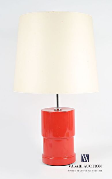 null Lamp of tubular form with projection in the higher part in red lacquered metal,...