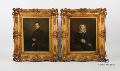 null Carel Jacobus BEHR (1812-1895)
Portraits de couple
Deux huiles sur panneau 
Signées...