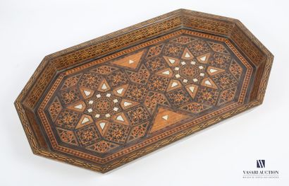 null Hollow tray of octagonal form out of wooden and marquetry of wood with inlay...