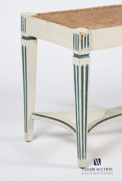 null Stool in molded natural wood lacquered beige and green rechamped, the rectangular...