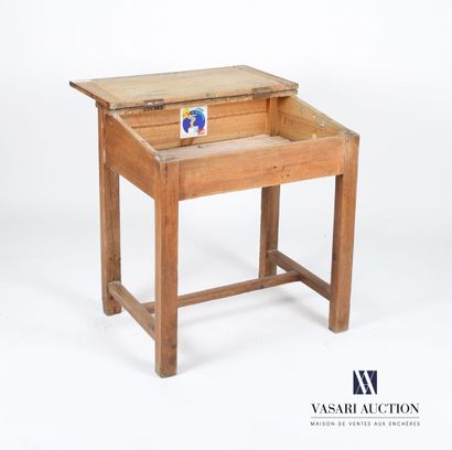 null School desk in wood, the rectangular tray has in its upper part a gutter and...
