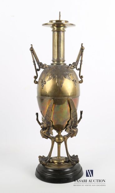 Lamp stand in bronze, the ovoid shaft is...