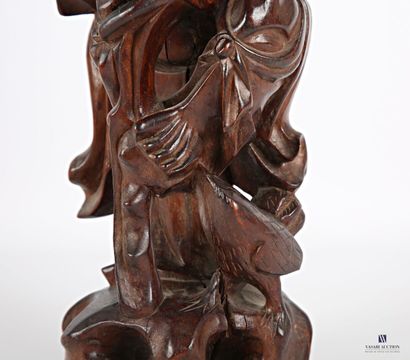null ASIA
Carved wooden subject representing an old man holding a stick, a bird pecking...