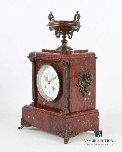 null A griotte marble mantel set including a clock, the dial signed A.Mesnard Bordeaux,...