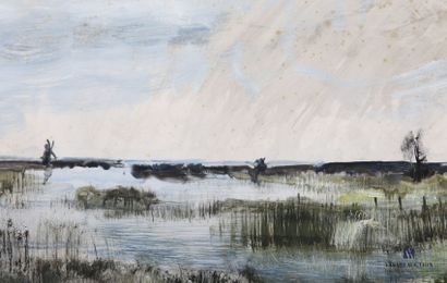 null RÉMON Jean-Pierre (born in 1928)
Lake landscape with a mill
Mixed media on paper
Signed...