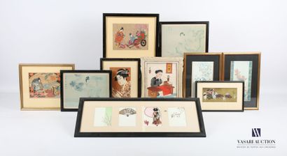null ASIA
Lot including nine framed pieces: Ox team - two reproductions of plants...