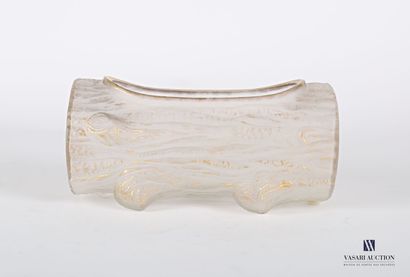 null Planter in sandblasted glass simulating a log, the sides decorated with landscape...