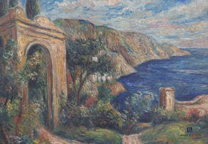 null French school of the XXth century
View of the Mediterranean Coast
Oil on cardboard
Monogrammed...