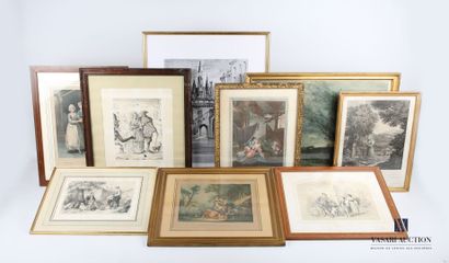 null Lot including nine framed pieces : 
- ROCHAUD Bertrand - Le Yoyo - Drypoint...