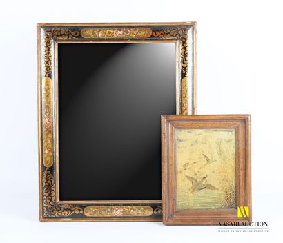 Mirror, the frame in painted wood decorated...