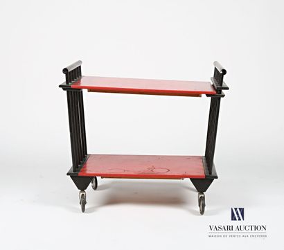 null Rolling table with two trays in red and black lacquered wood. The amounts with...