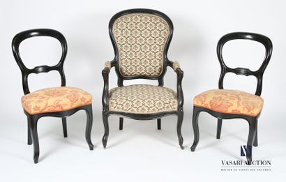 Pair of chairs in molded and blackened wood,...