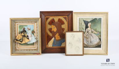 null Lot including four framed pieces:
- Young nobleman and Discussion between women...