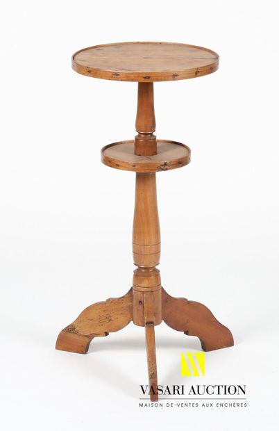 Small pedestal table in molded natural wood,...