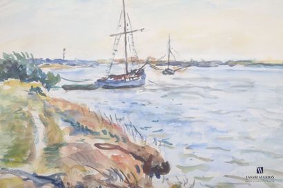 null FRAYE André (C. 1887-1963)
Cabins by the sea - Sailing boats at anchor
Two watercolors...