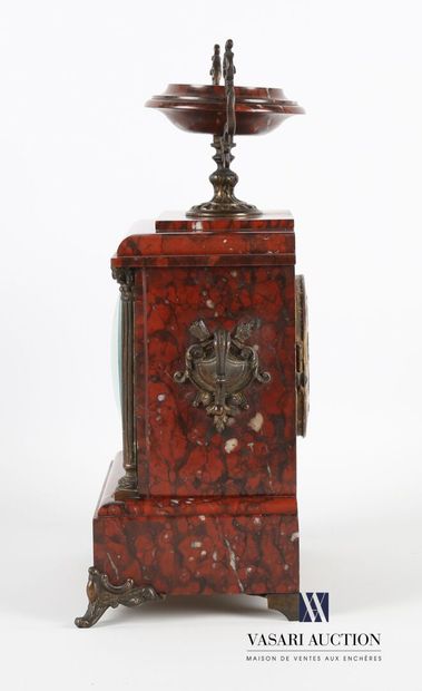 null A griotte marble mantel set including a clock, the dial signed A.Mesnard Bordeaux,...