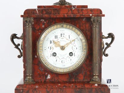 null A griotte marble mantel set including a clock, the dial signed A.Mesnard Bordeaux,...