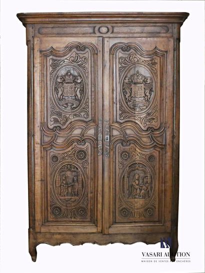 Cabinet in natural wood molded and carved,...