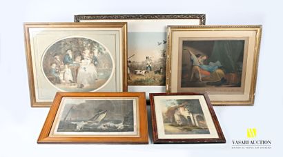 Lot including five framed pieces : 
- after...