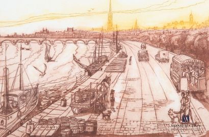 null GAULTIER Bertrand (born in 1951)
Quays of Chartrons in Bordeaux 
Etching
Numbered...