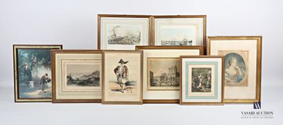 null Lot including eight framed pieces:
- LALLEMAND after - View of the archepiscopal...