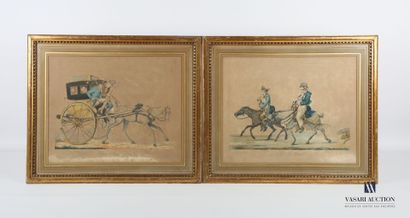null Lot including two framed pieces :
- after Carles Vernet - Route de Poissy -...