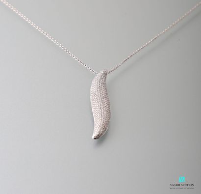 null A chain in white gold 750 thousandths mesh jaseron and a pendant "Leaf" paved...
