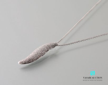 null A chain in white gold 750 thousandths mesh jaseron and a pendant "Leaf" paved...