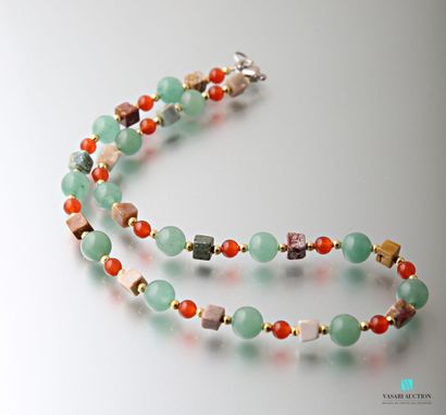 null Necklace decorated with fine stones in balls or cubes, the clasp snap hook in...