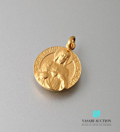null Round medal in yellow gold 750 thousandths "Sacred heart of Jesus" and "Our...