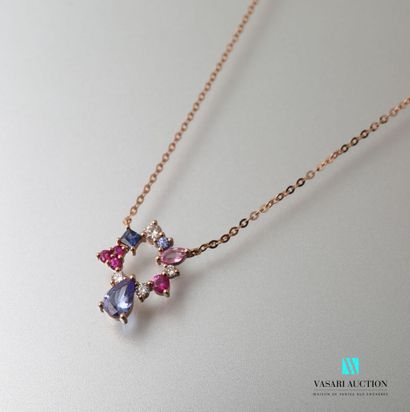null Necklace in pink gold 750 thousandths decorated with a tanzanite of pear size...