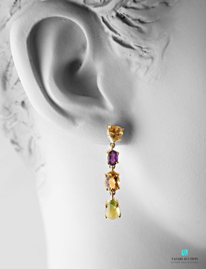null Pair of gilded silver earrings adorned with amethyst, citrine and peridots of...