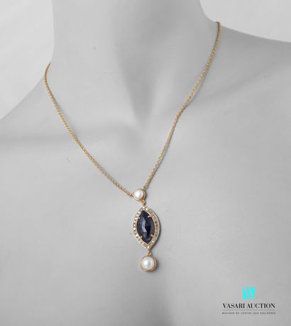 null A vermeil necklace with a diamond-shaped pendant set with a navette-cut sapphire...
