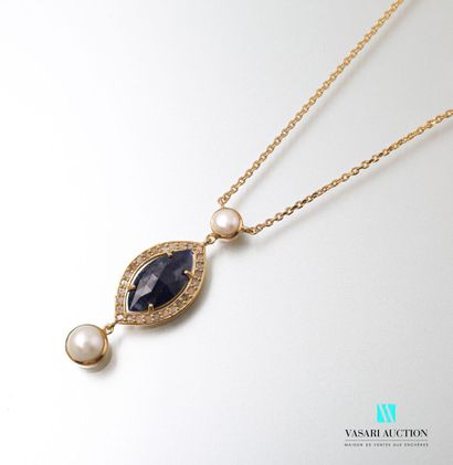 null A vermeil necklace with a diamond-shaped pendant set with a navette-cut sapphire...
