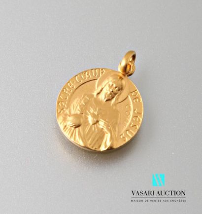 null Médaille ronde en or jaune 750 millièmes "Sacré coeur de Jésus" et "Notre Dame...