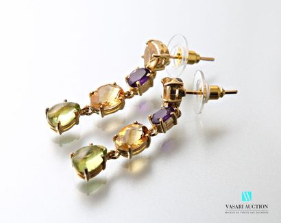 null Pair of gilded silver earrings adorned with amethyst, citrine and peridots of...