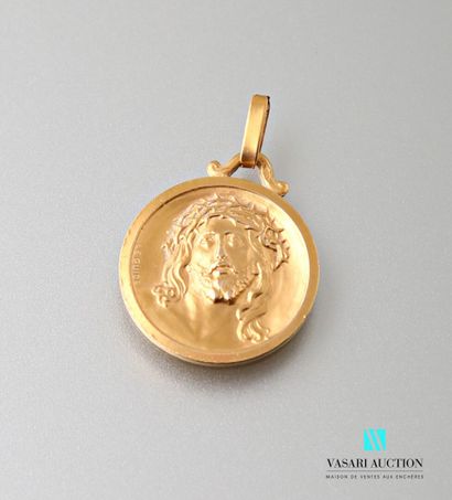null Médaille ronde en or jaune 750 millièmes "Tête du Christ à la couronne d'épines"...