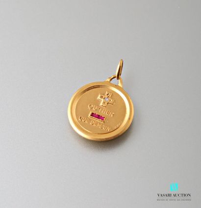 null A. Augis, round love medal in yellow gold 750 thousandth, the + set with a diamond,...
