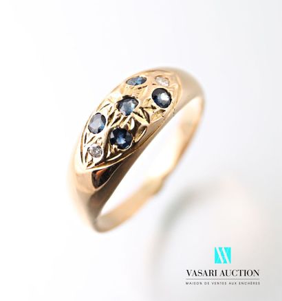 null Dome ring in yellow gold 750 thousandths decorated with sapphires and round...