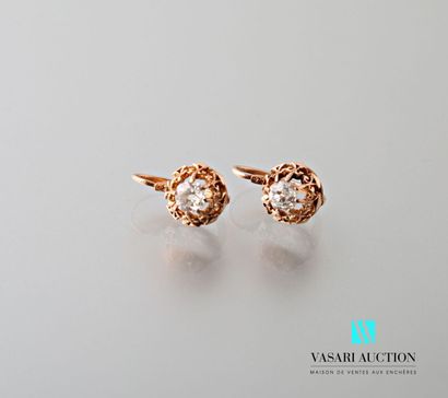 null Pair of pink gold dormeuses 750 thousandths set with old cut diamonds of approximately...