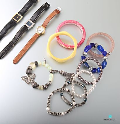 null Lot of costume jewelry including nine bracelets and three quartz watches from...