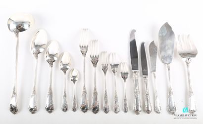 null Silver household set of 124 pieces, the handle decorated with nets, foliage...