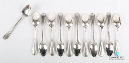 null Twelve silver tea spoons, the handle decorated with nets and crossed ribbons.
Weight...