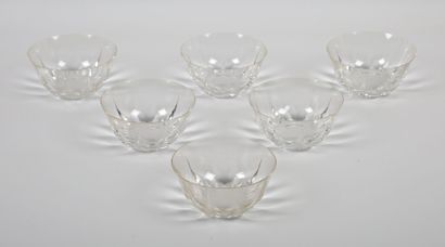 null SAINT LOUIS 
Six crystal fruit dishes, the body hemmed with a frieze of flamed...
