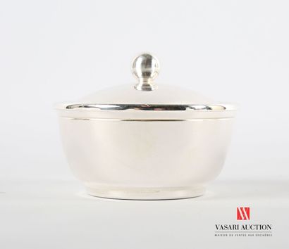 null Sugar bowl out of silver plated metal of round form posing on a frame, the body...