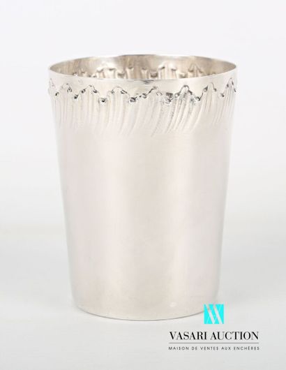 null Silver tumbler of slightly truncated cone shape on a flat bottom, the plain...